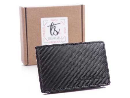 Kleines schwarzes Portemonnaie für Herren mit RFID-Carbon-Muster J Jones