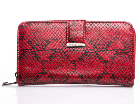 Duży portfel damski z wzorem skóry węża czerwony Jennifer Jones