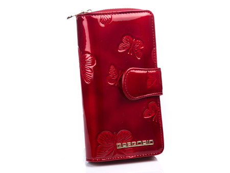 GREGORIO Duży portfel damski z motylkami czerwony